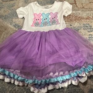 Purple and White Kids Dress with Bunny Design